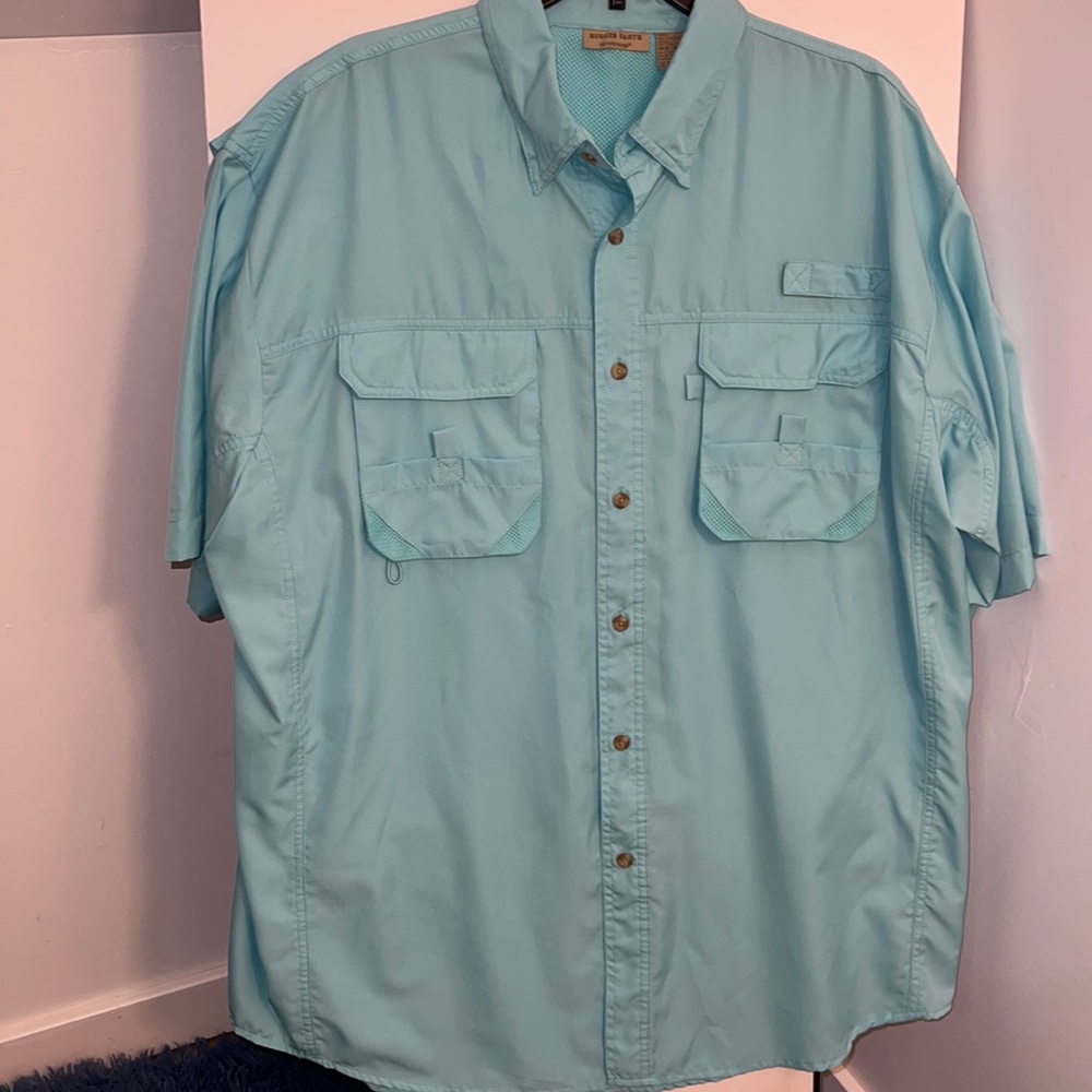 Rugged earth outfitters men’s 100% polyester shirt, sz large EUC Teal